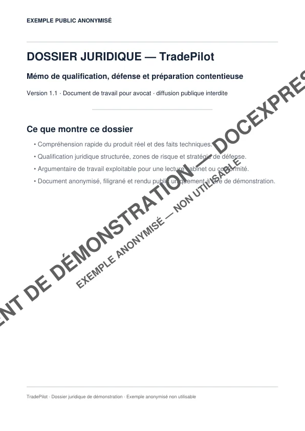 Couverture du dossier juridique TradePilot anonymisé