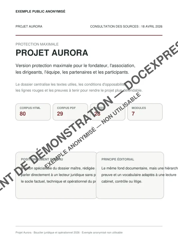 Couverture du bouclier juridique Projet Aurora anonymisé