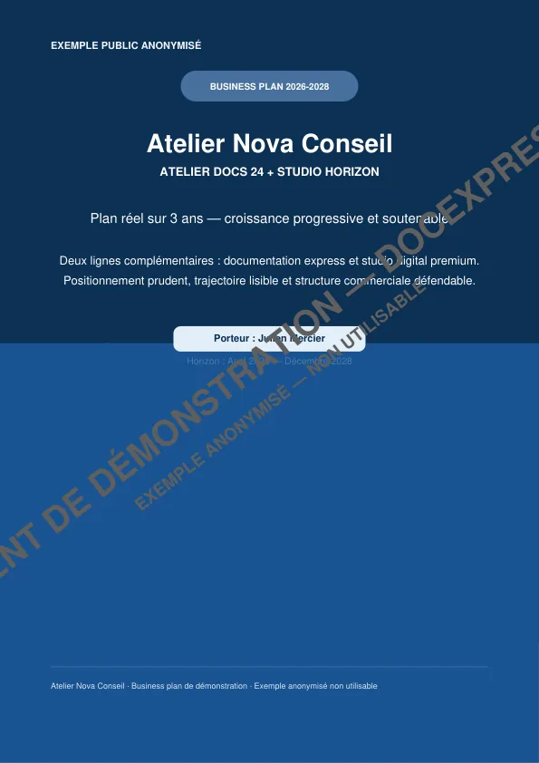 Couverture du business plan Atelier Nova Conseil anonymisé